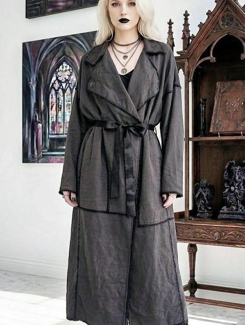 Zara Gothic Black Lightweight Trench Duster Coat Dress Size M